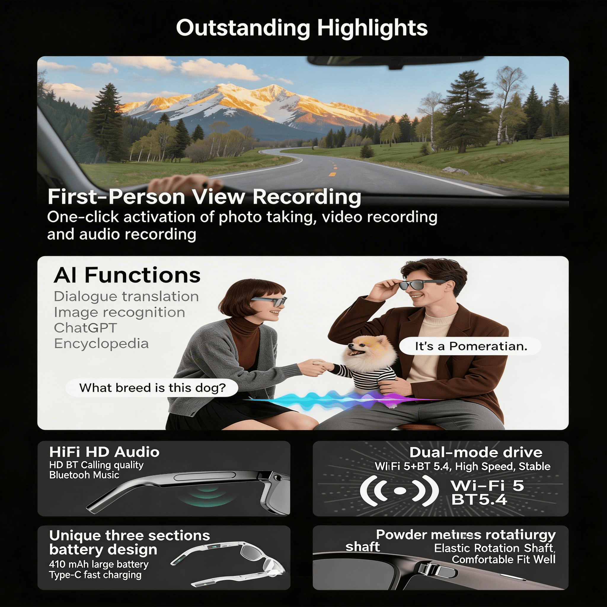 4K Camera Glasses with AI Smar - Audio Music Recognition reseña y precio
