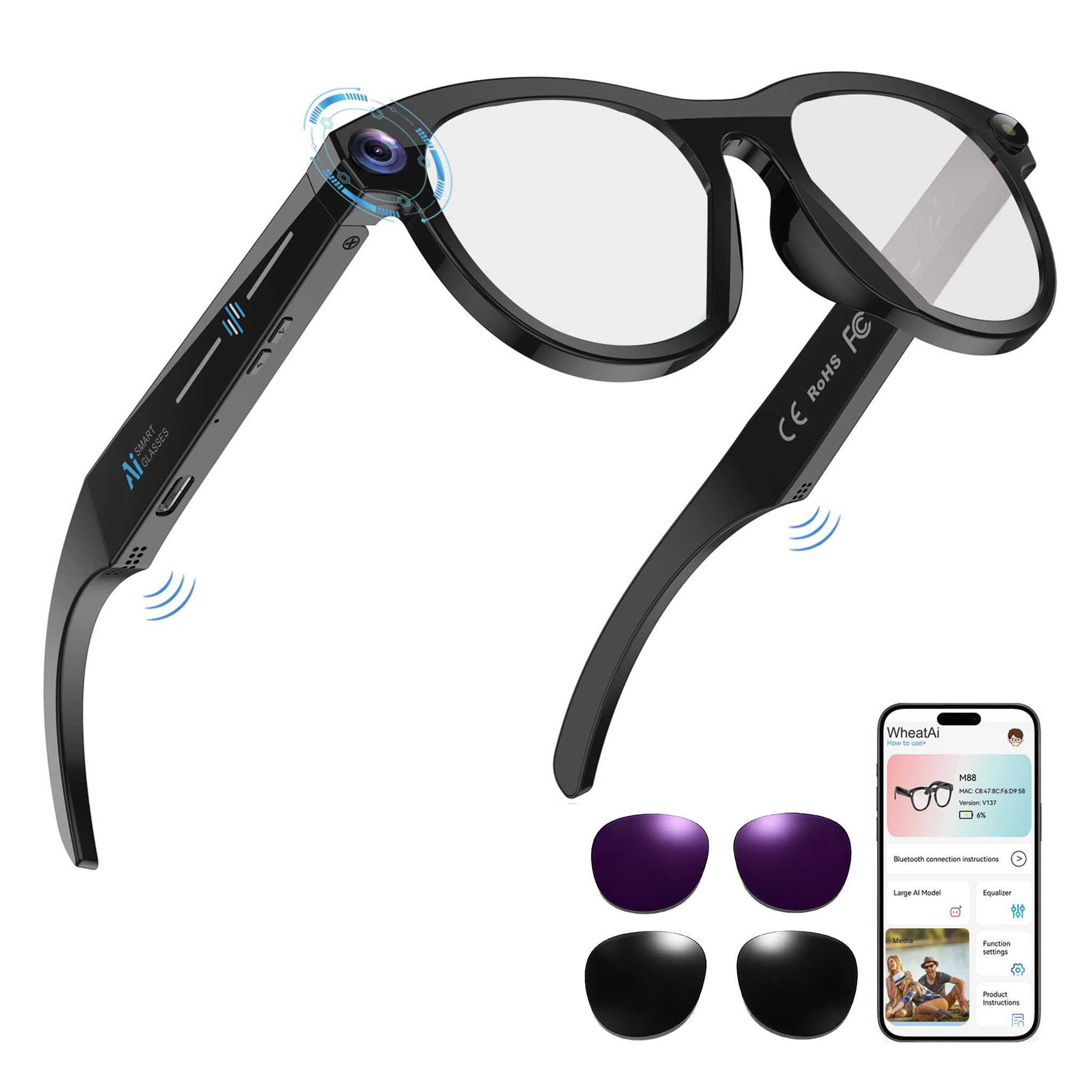 Black Smart Ai Glasses for Men - Audio Music Video reseña y precio
