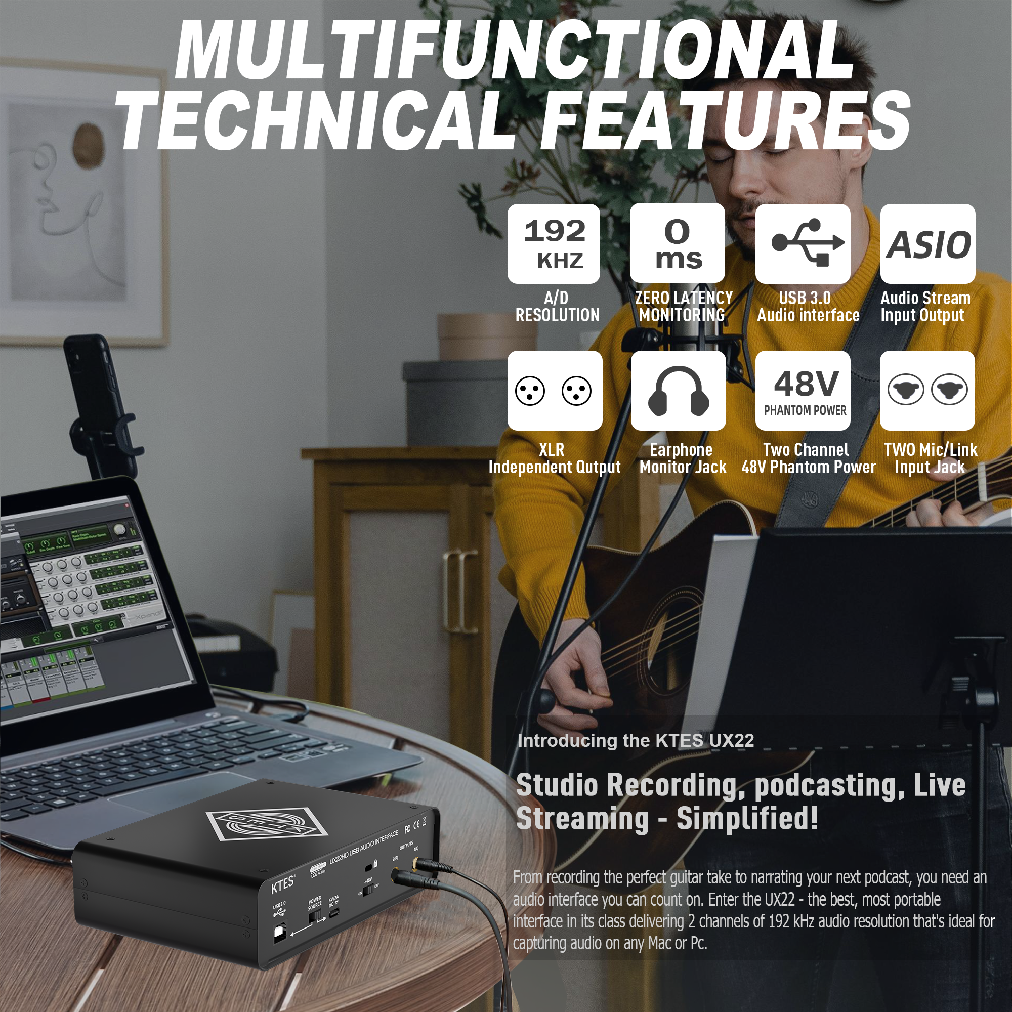 UX22 Audio Interface 192kHz 32 - Audio Music Youtube reseña y precio